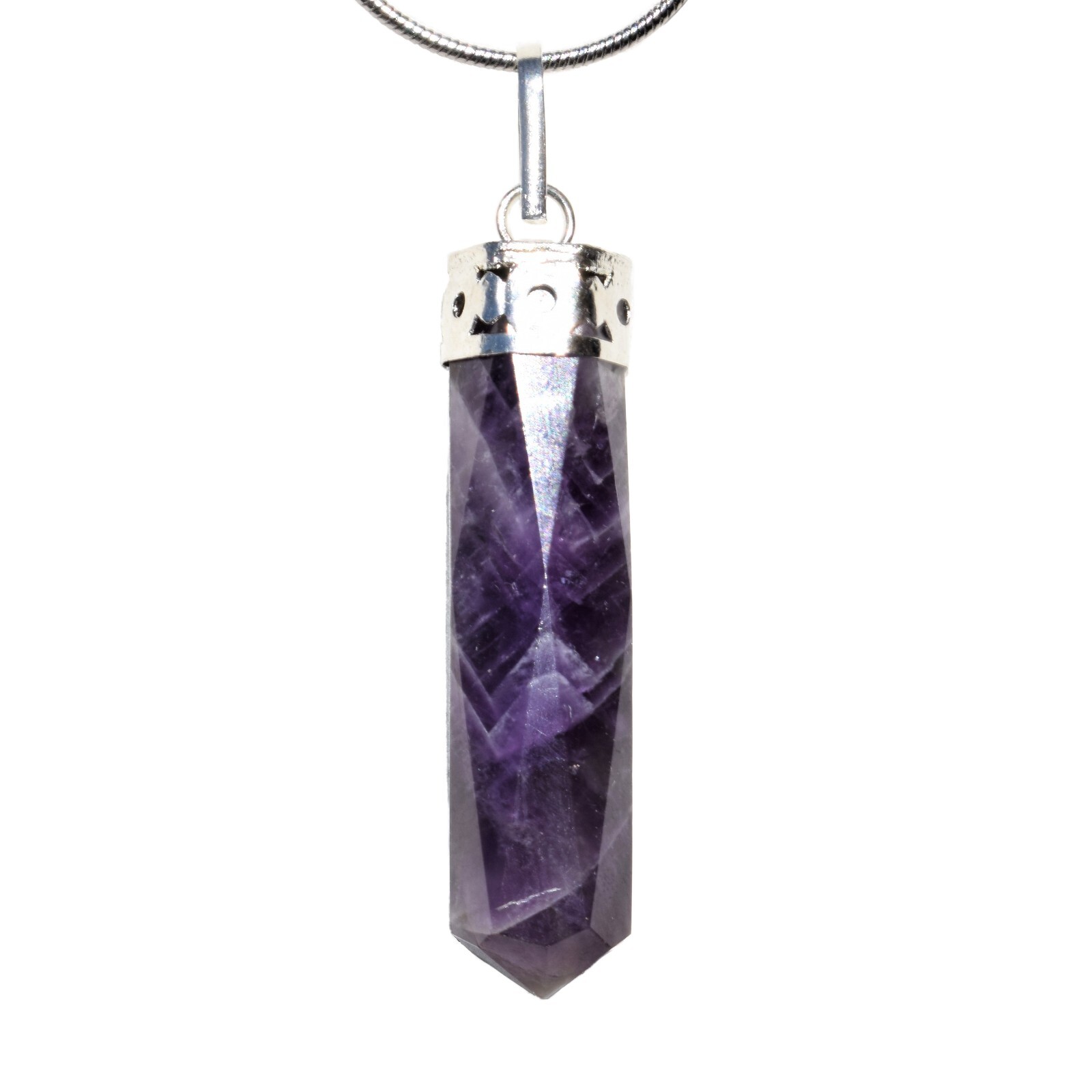 Himalayan Fancy Amethyst Crystal Point Pendant + 20″ Stainless Chain & Charger