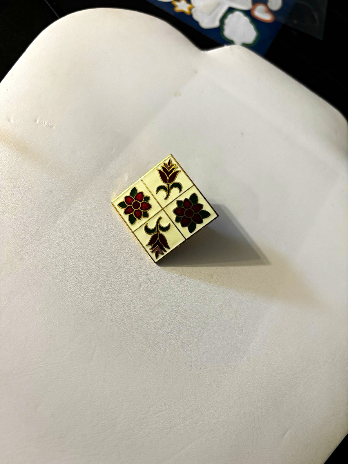 Square Metal Pill Box Trinket Box, Floral Inlay Top, Small Square Design