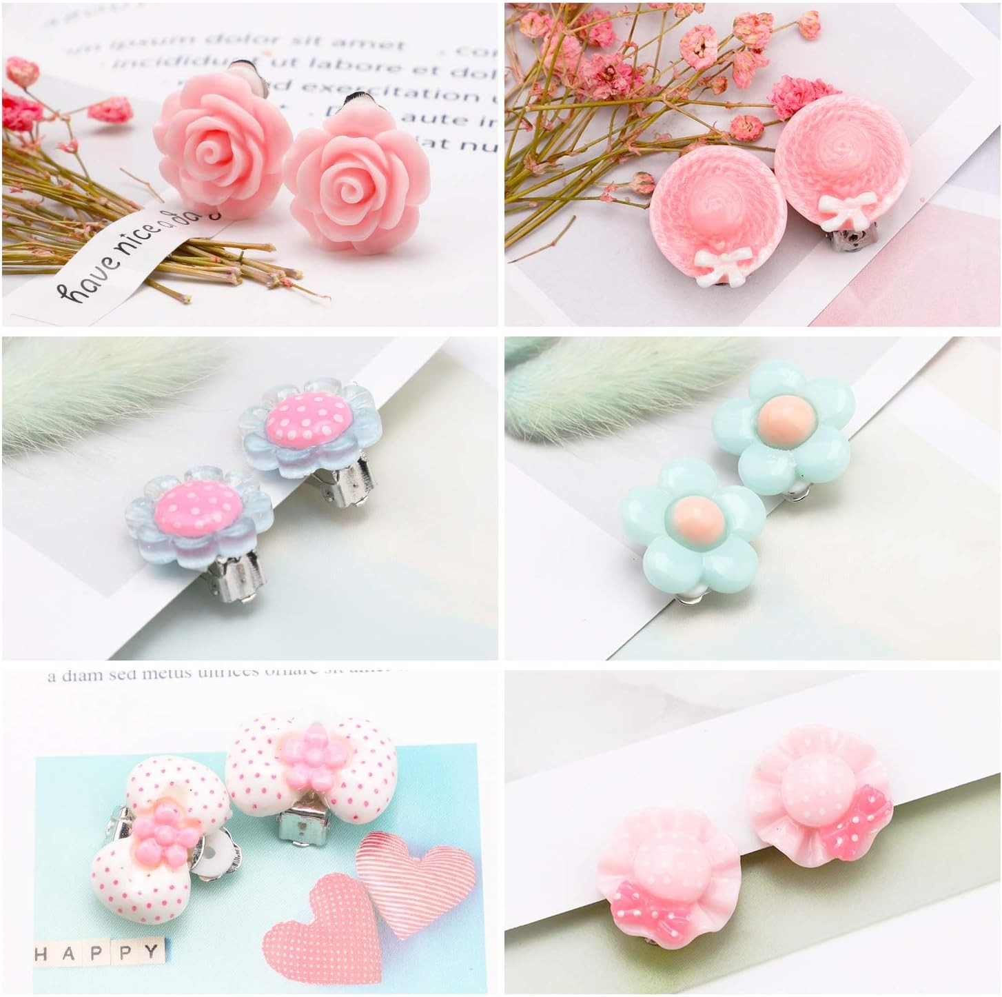 16 Pairs Clip On Earrings for Girls Kids Toddlers Dress Up Jewelry