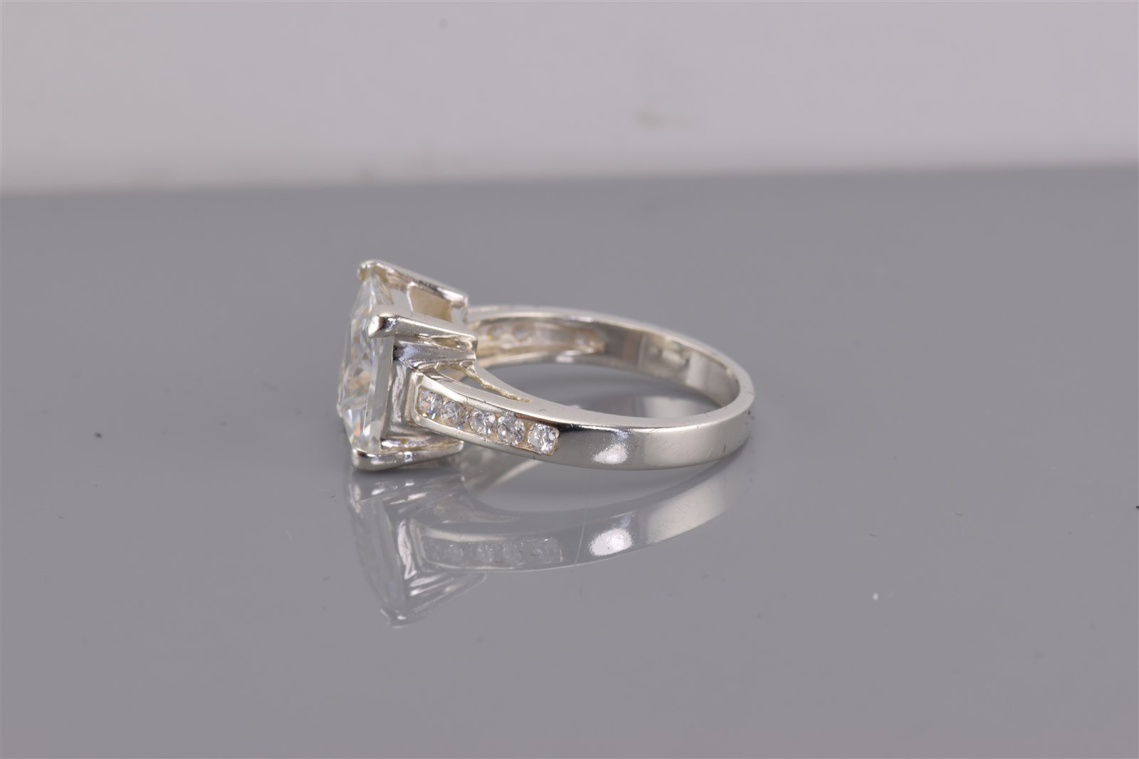 Sterling Silver 10mm Princess Cubic Zirconia Channel Set Band Ring 925 Sz: 8