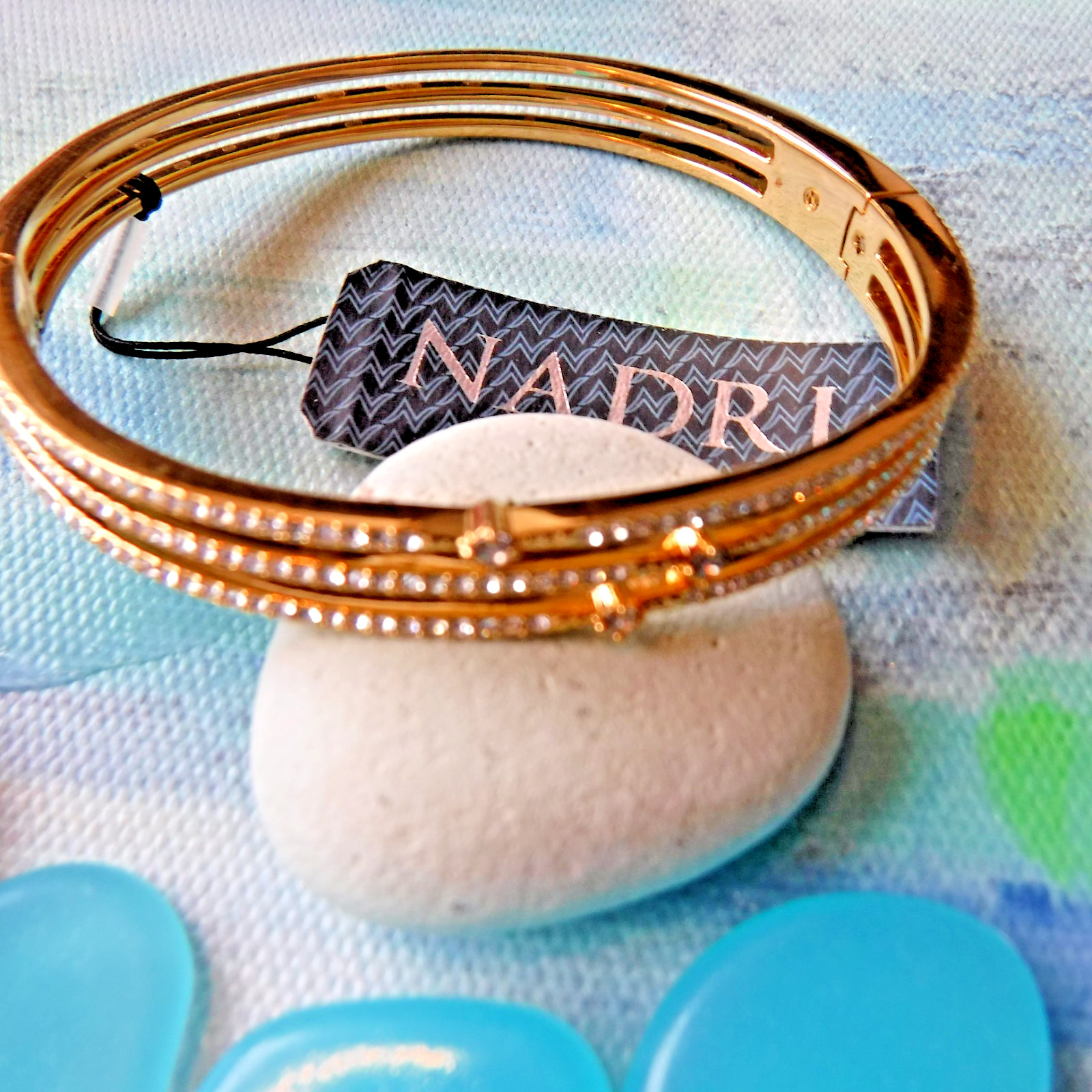 NARDI 3 Row Gold Plated Crystal Snap Closure Bangle NWT