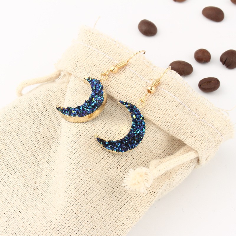 Crescent Moon Dangle Earrings Sparkly Black Resin Half Moon Drop Earrings