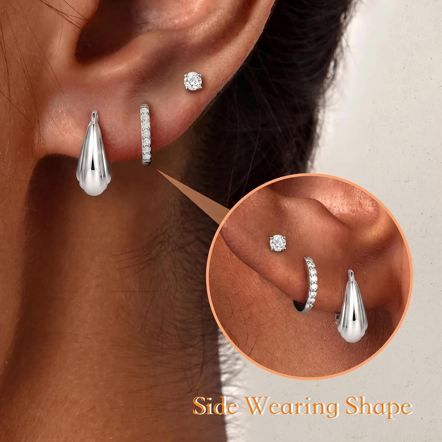 3Pcs Stackable Earrings Set for Multiple Piercings – Gold & Silver Plated Huggie