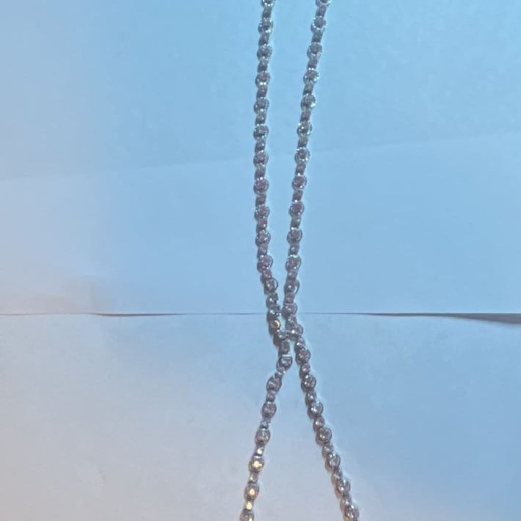 Silver Tone Rhinestone Embellished Lariat Necklace