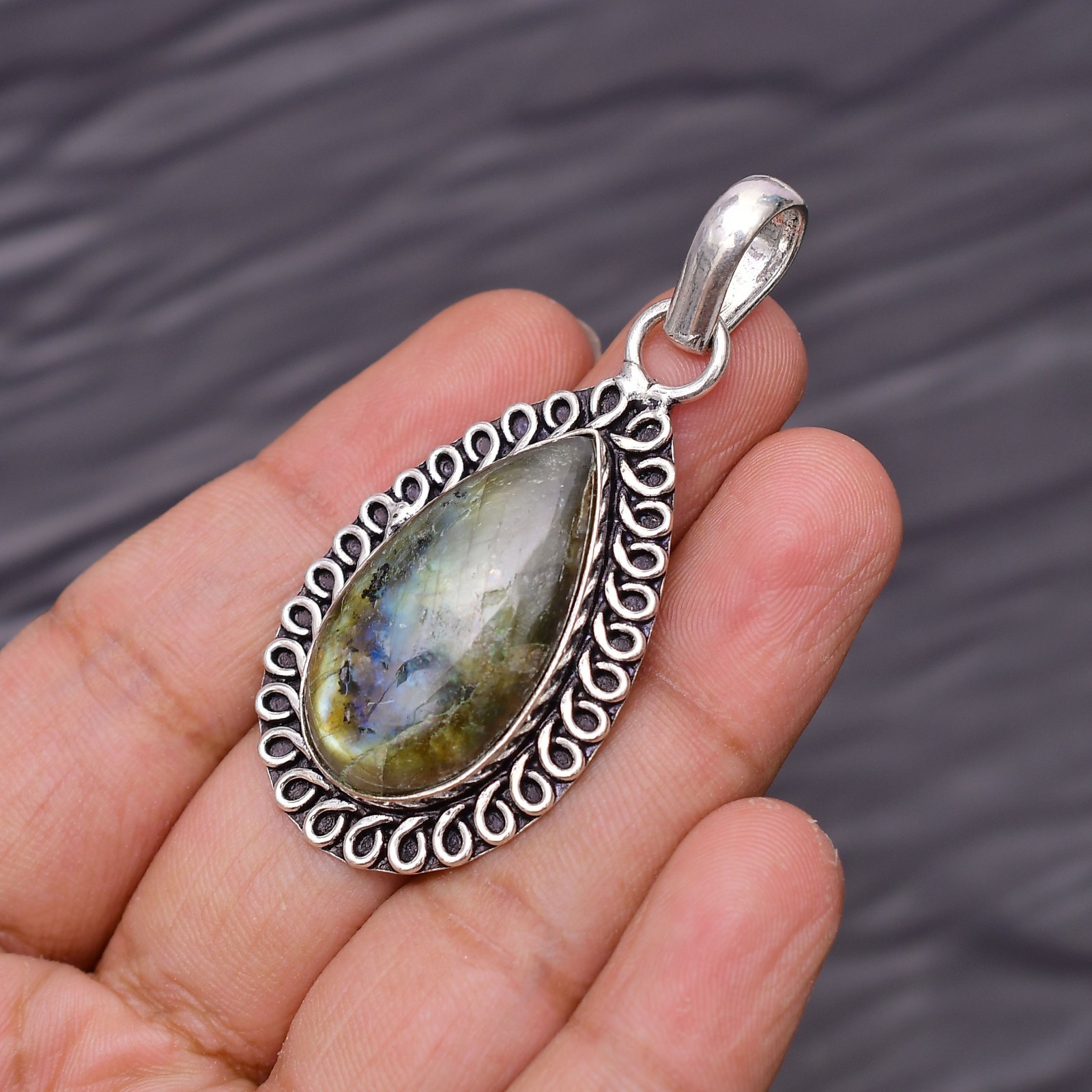 Labradorite Gemstone 925 Sterling Silver Jewelry Pendant 2.12″