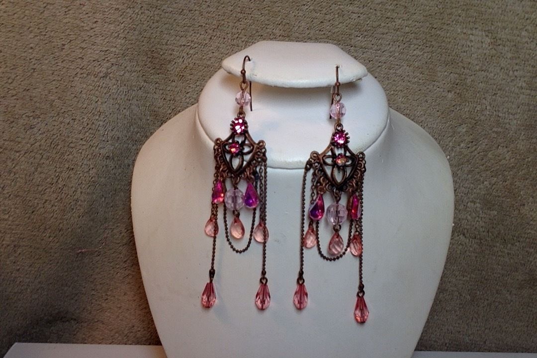 Antika Earrings Ear Dangle Stone Women New Fashion Blooming Pink Victorian Look