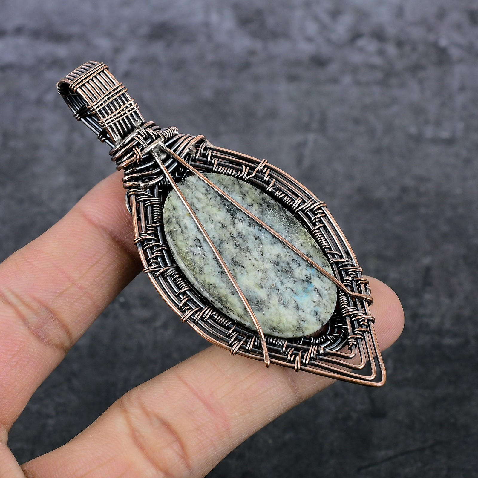 K2 Azurite Gemstone Copper Wire Wrap Jewelry Pendant 3.59″ Gift for Her v429