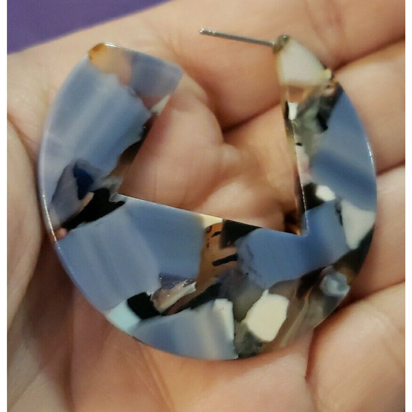 Geometric Design Mulitcolored Acrylic Resin Hoop Earrings, Lightweight