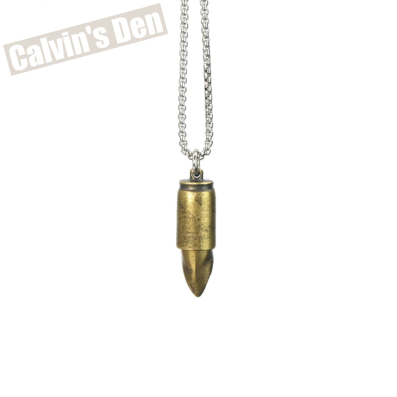 Solid Brass Shark Head Bullet Pendant Necklace Punk Fun Gift