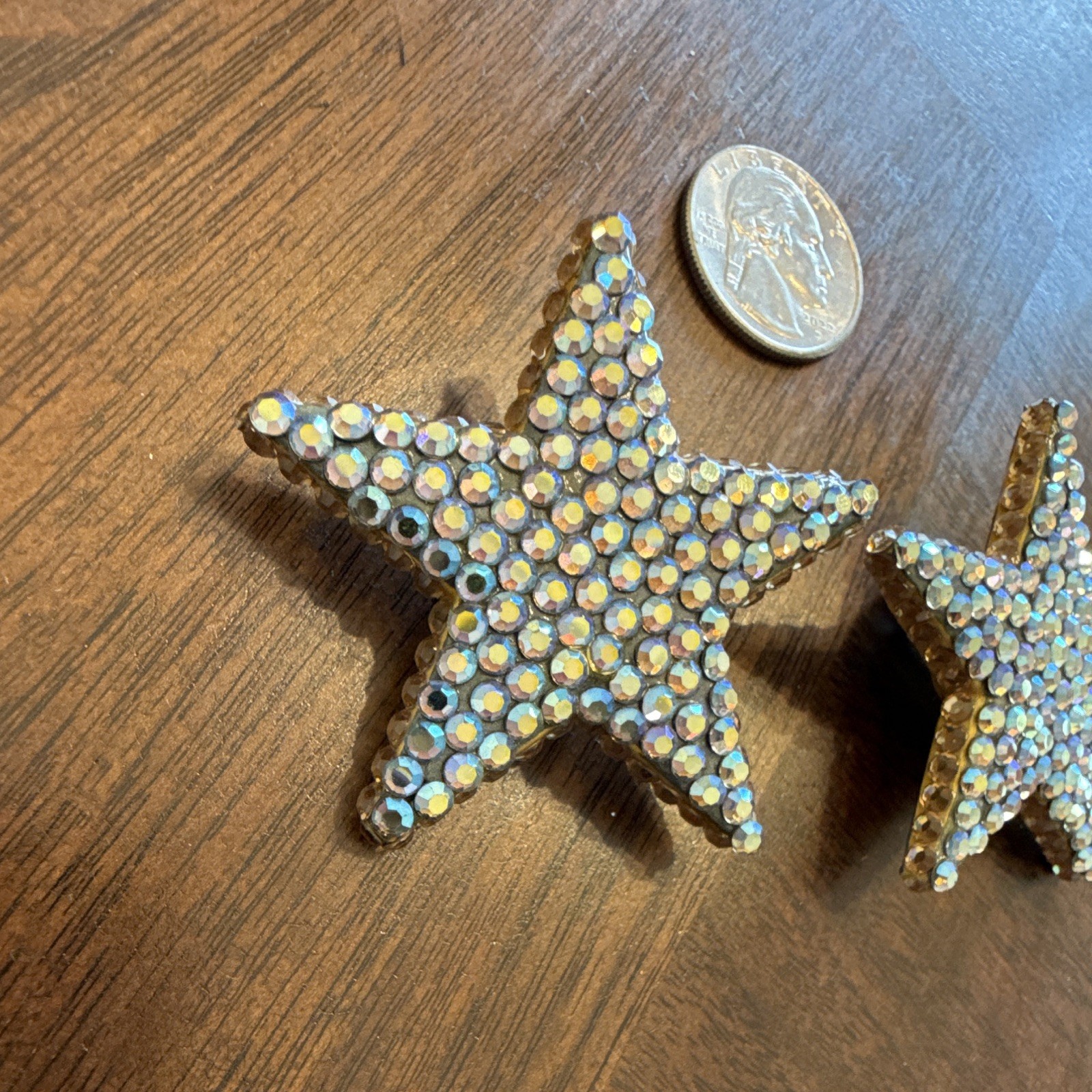 Lot of Vintage Richard Kerr Signed Starfish Clip-On Earrings Crystal Rhinestone