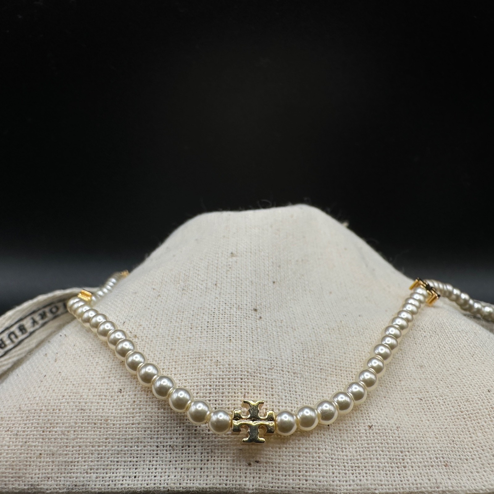 Tory Burch Moondance Pearl Logo Charm Necklace | New | Full Packaging