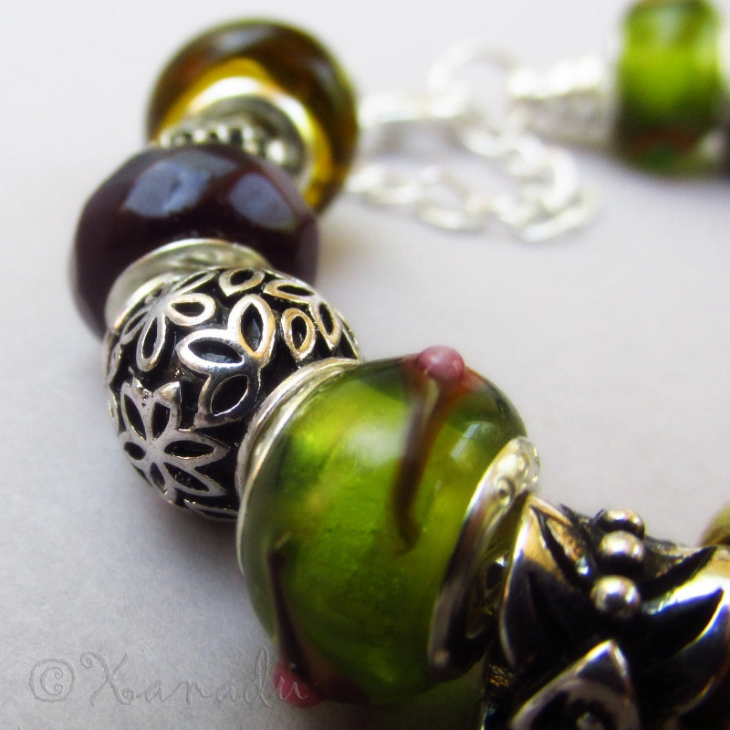 Autumn Leaves European Charm Bracelet With Silver Pine Cone Charm Pendant