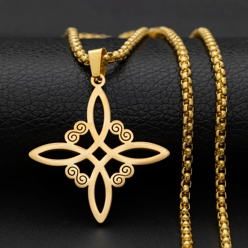 Gold Celtic Quad Stainless Steel Necklace Spiritual Pendant 23.5in Chain