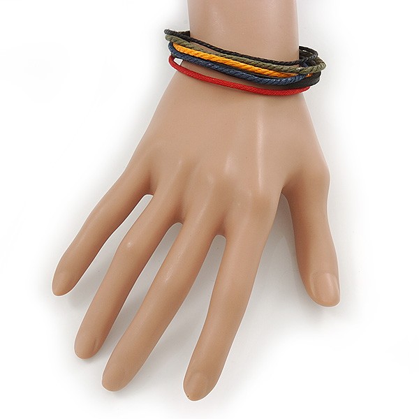 Unisex Multicoloured Multi Cotton and Leather Cord Friendship Bracelet –
