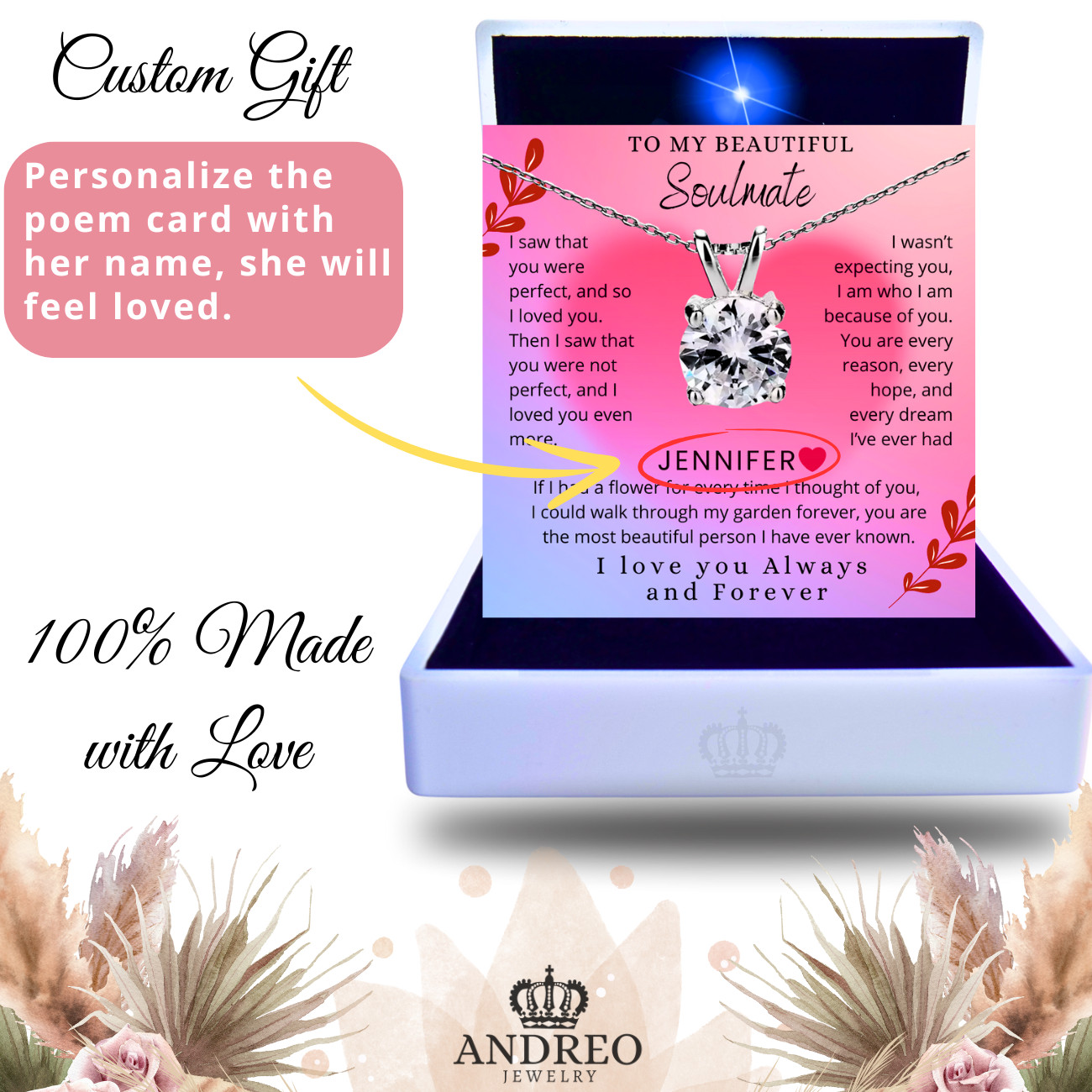 Solitaire CUSTOM Soulmate Necklace Gift Ideas Birthday Gifts for Women ANDREO