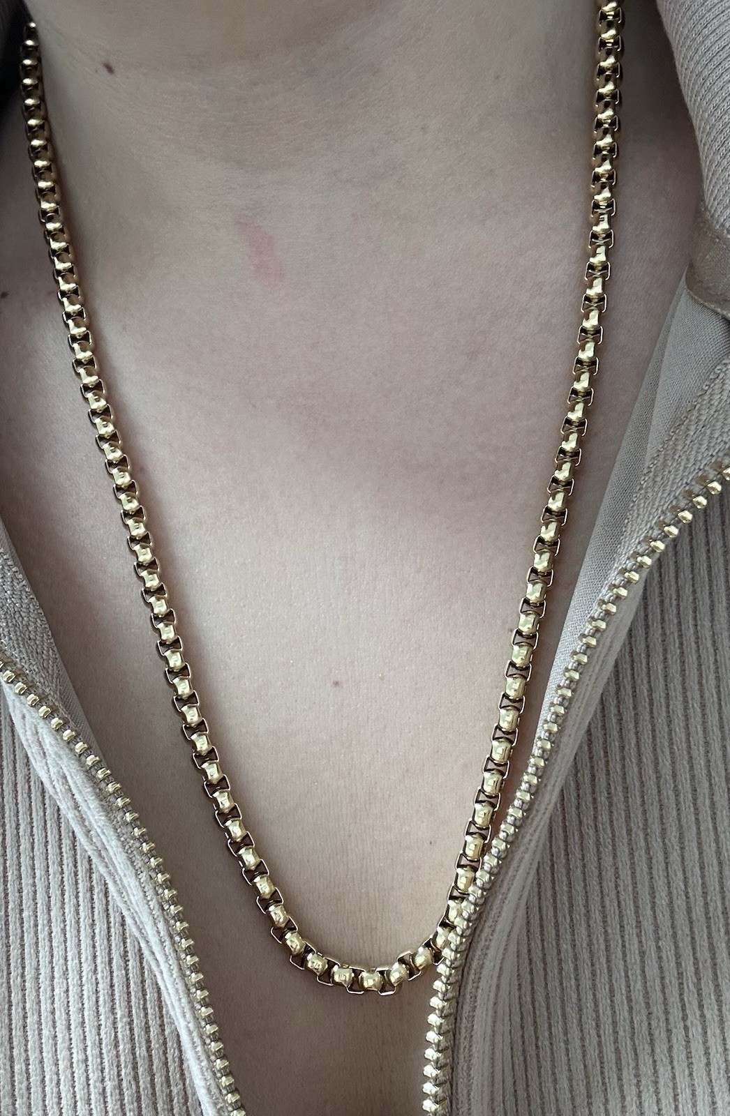 Premium 18K Layered 60cm (24’) Long Venetian Box Chain Necklace 4mm Wide Links