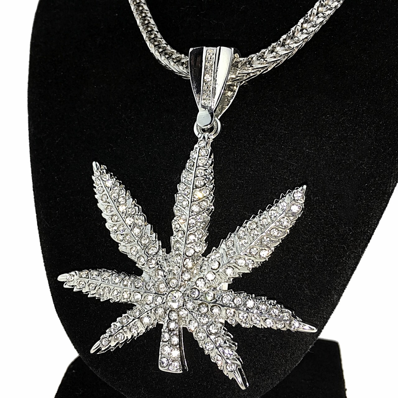 Marijuana Leaf Hip Hop Chain Weed Kush Pendant Charm Silver Tone 36″ Inch Franco