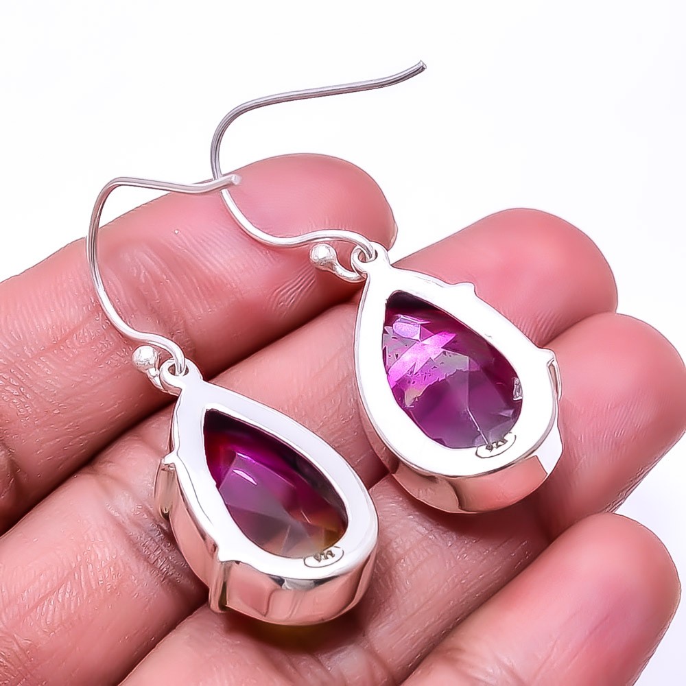 Lavender Bi-Colour Tourmaline 925 Sterling Silver Earring 1.56″ E16, Christmas