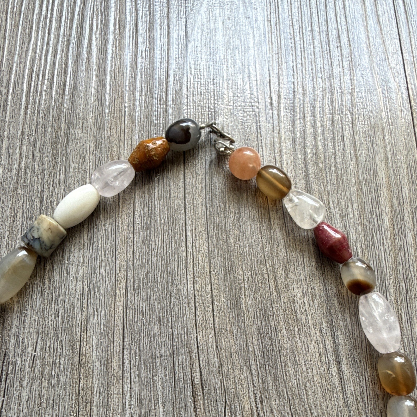 Multicolor Stone Beaded Strand Necklace, Mixed Shapes, Ball/Bead Chain, Lobster