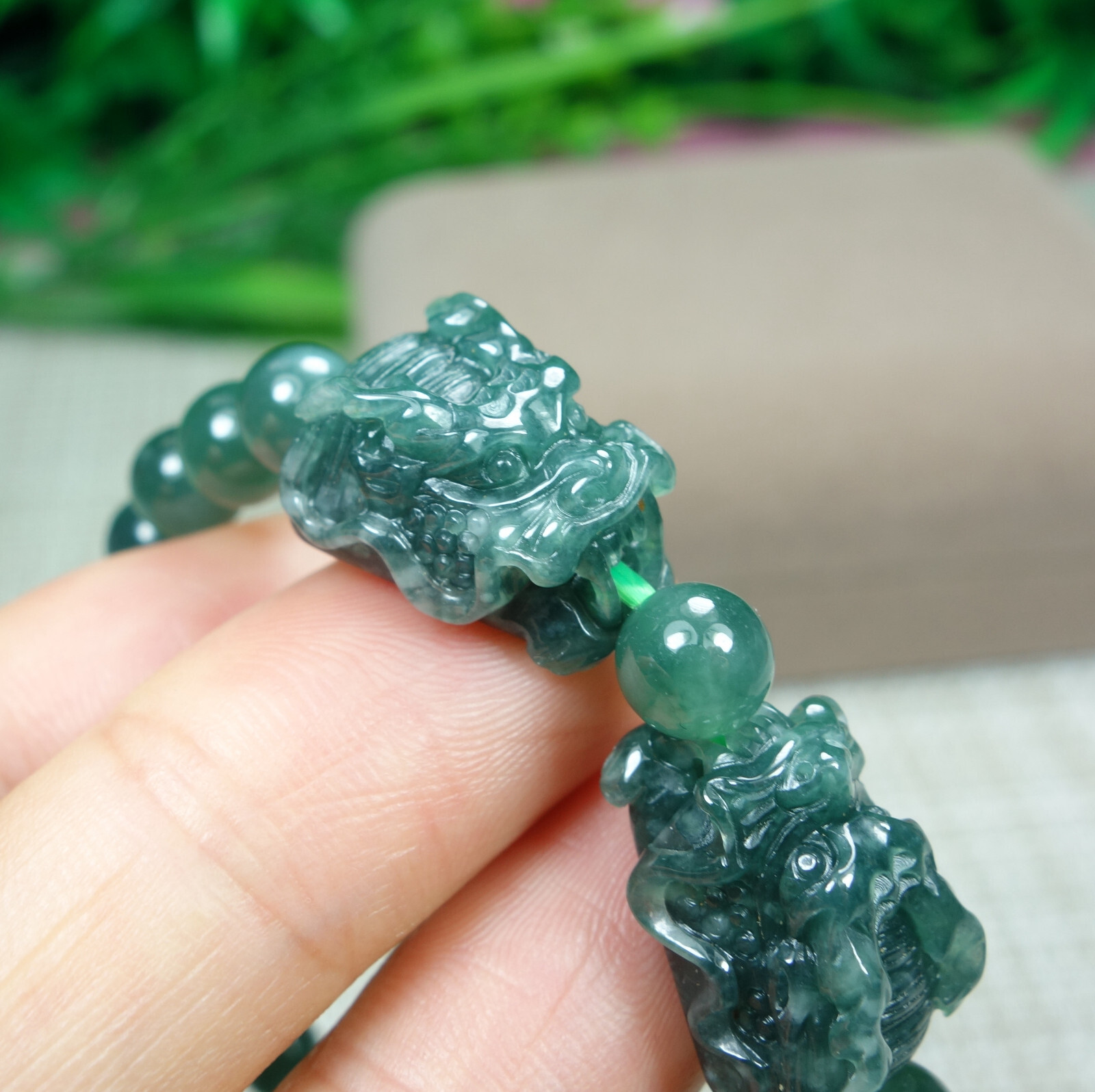 Certified Icy Green 100% Natural A Jadeite jade Dragon Head Bracelet 精工龙头 手链