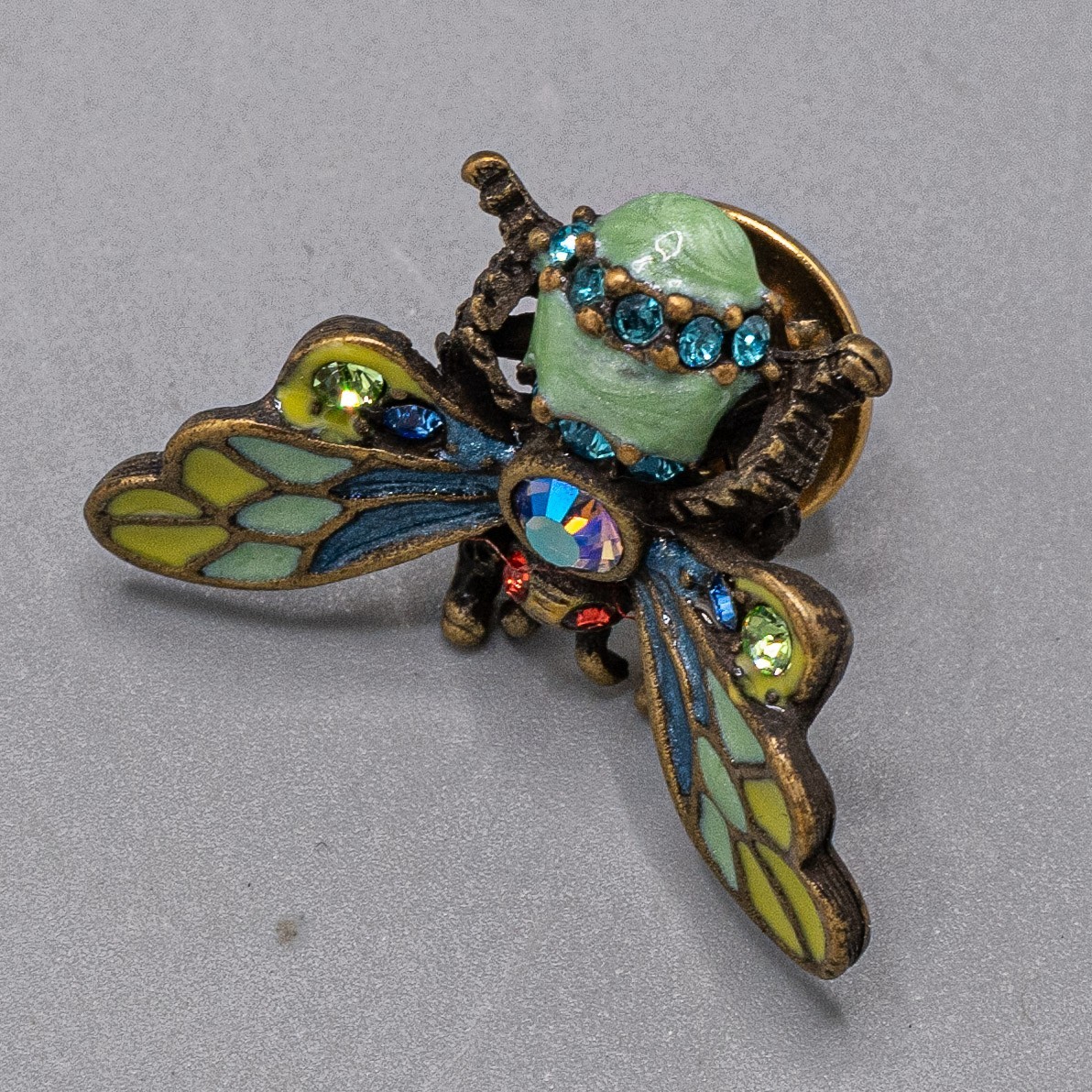 Jay Strongwater Green Bee Insect Pin Rhinestone Enamel