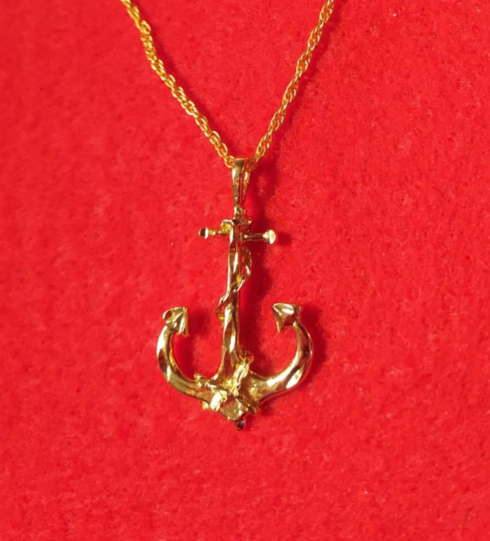 14KT GOLD PLATED ANCHOR CHARM PENDANT WITH 16″-30″ ROPE CHAIN -2285