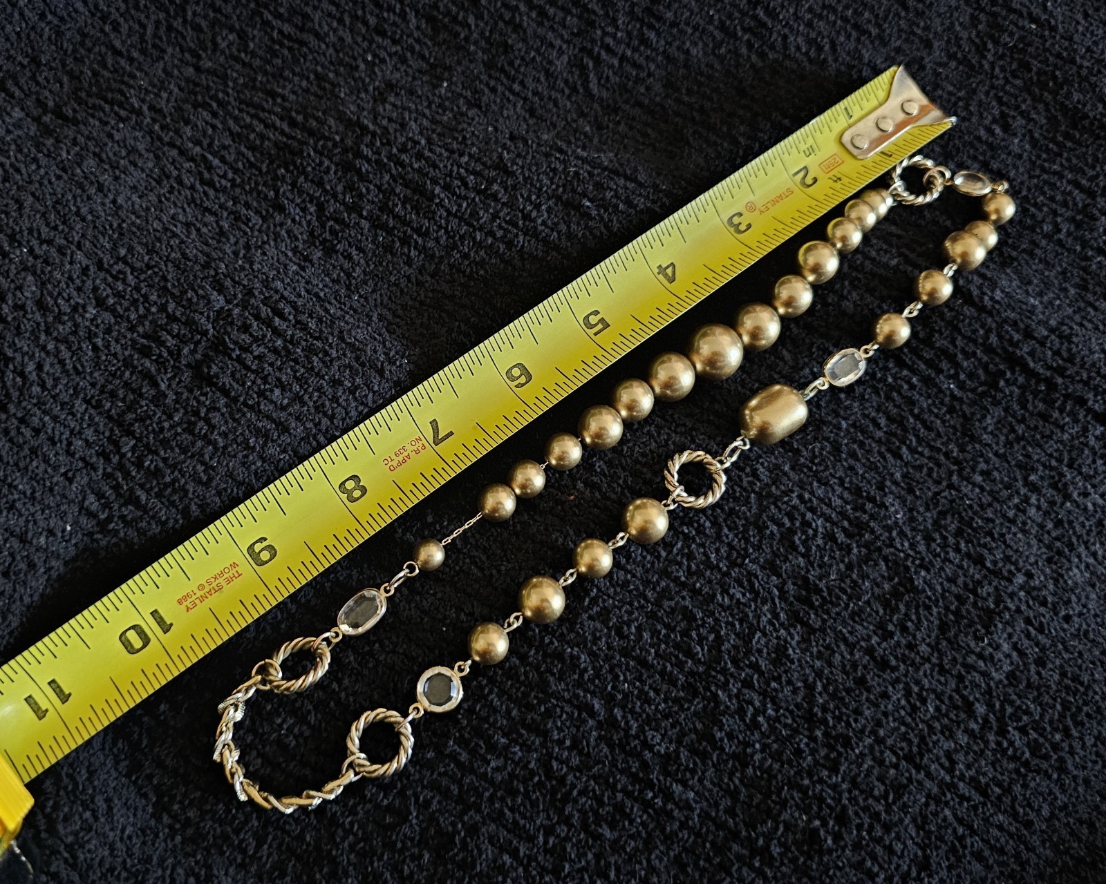 Satin Gold Bead Crystal Statement Necklace Continuous Strand No Clasp Chunky 21″