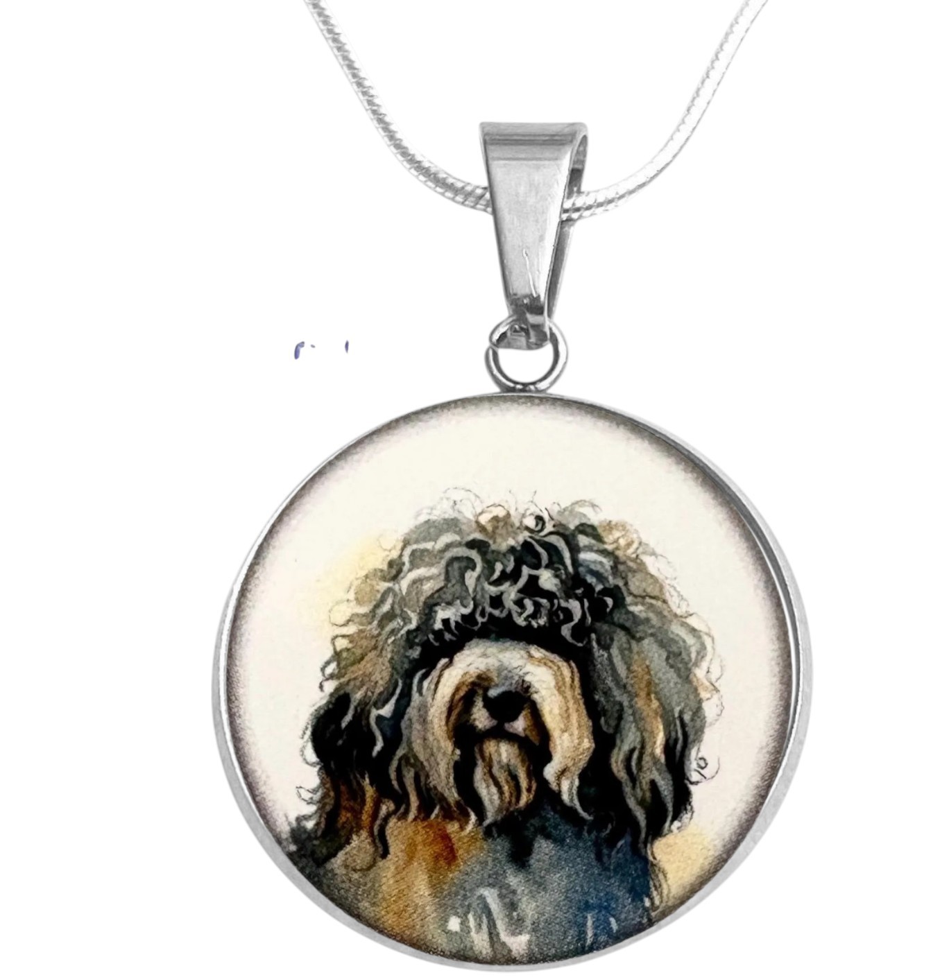 SHEEP DOG Art Print S. Steel Necklace Free Engraved message on back