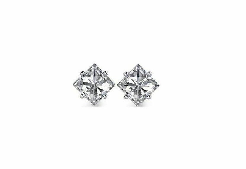 2Pcs Mens Cubic Zirconia CUT CRYSTAL Silver Colour Clear Ear Studs Earrings