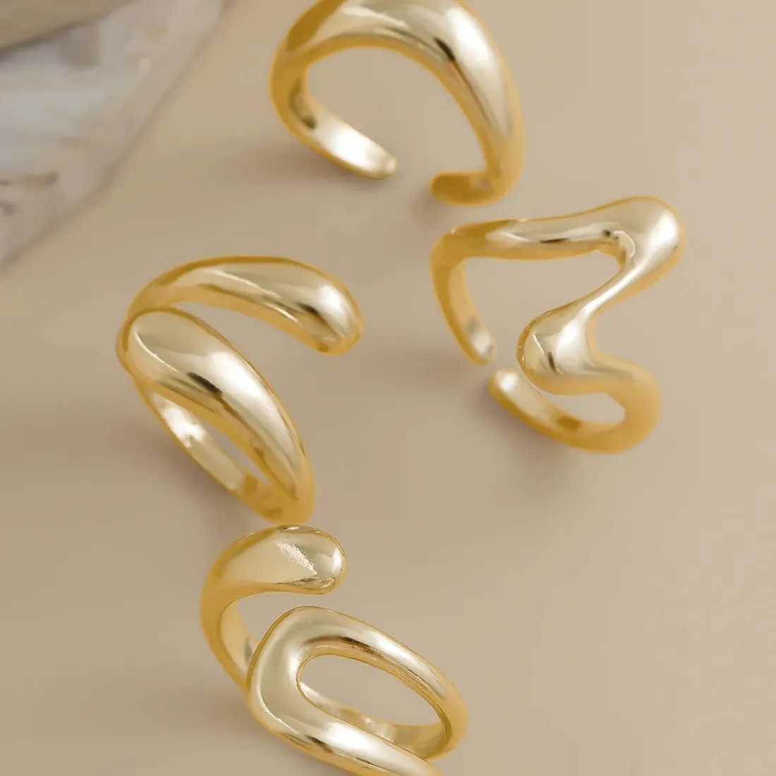 Vintage Gold Tone Punk Geometric Irregular Open Mood Tracker Ring Set for Women