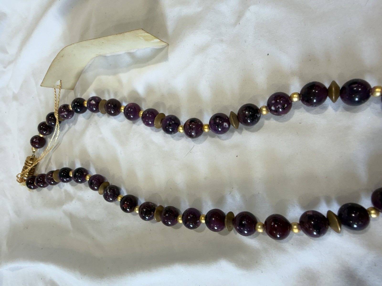 Simonetta San Francisco Purple Beaded Necklace Gold Asymmetrical Amulet Pendant