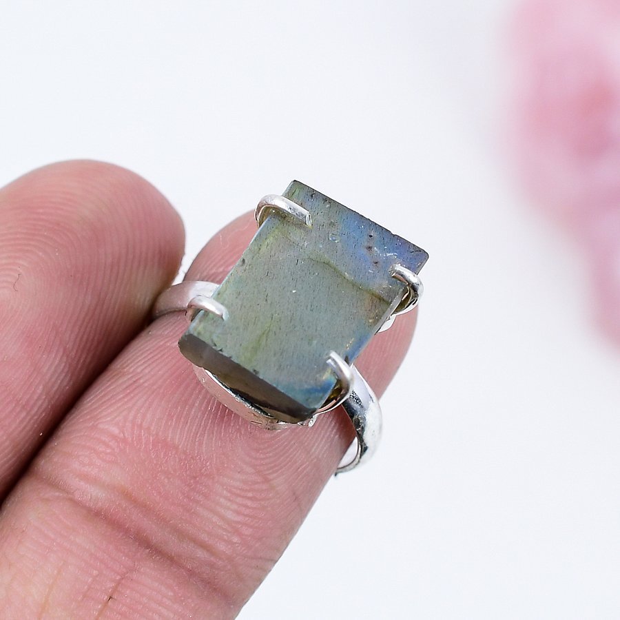 Rough Firey Labradorite 925 Silver Plated Handmade Ring Of Us Size 7