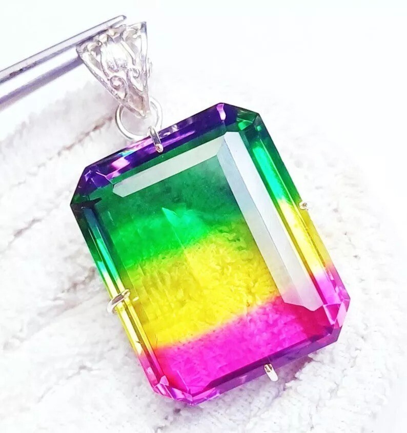 95.0 Ct Certified Natural Tourmaline Pendant Tri-Color Emerald Loose Gemstone