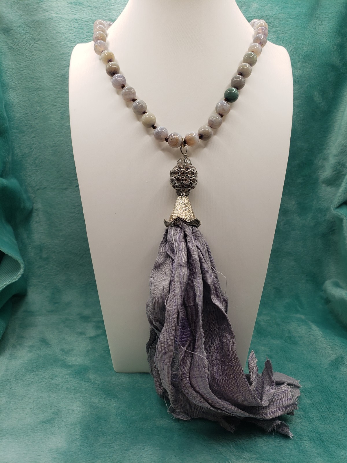 Lot of 4 Boho Beaded Statement Necklaces Amethyst Point Agate Crystal Tassel