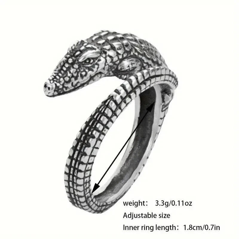 925 Sterling Silver Alligator Crocodile Unique Charms Open Ring One Size Fit All