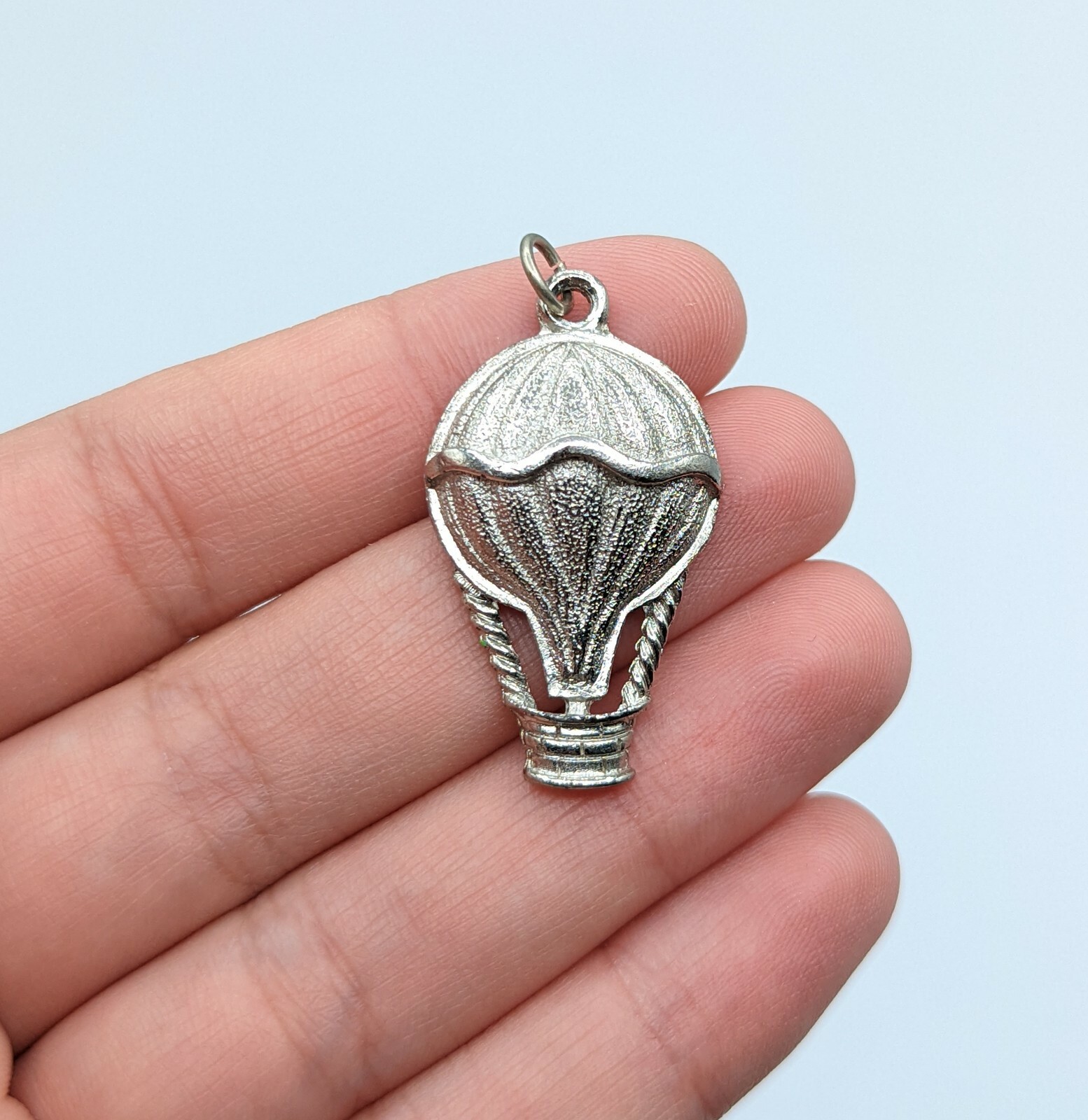 Silver Tone Textured Hot Air Balloon Travel Transportation Charm Pendant