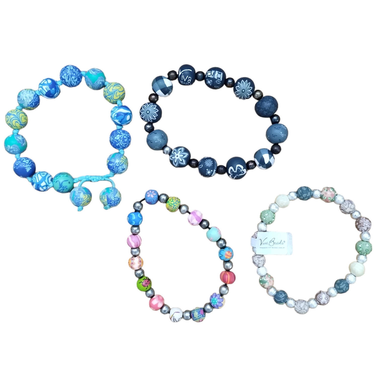 Viva Beads Bracelet Lot of 4 Colorful Polymer Clay Costume Jewelry Multicolor