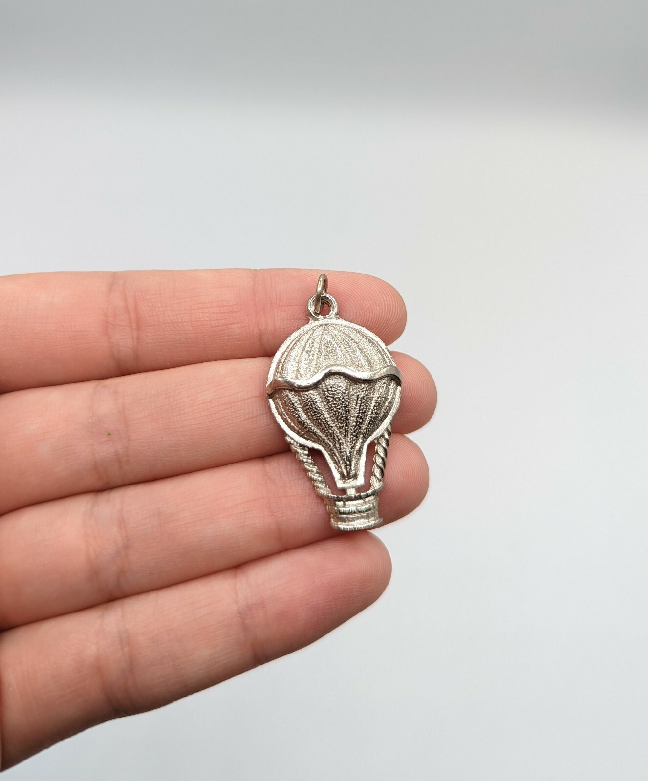 Silver Tone Textured Hot Air Balloon Travel Transportation Charm Pendant