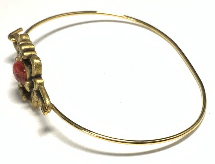 Gold Tone Red Resin Hook Bangle 6-inches LV126