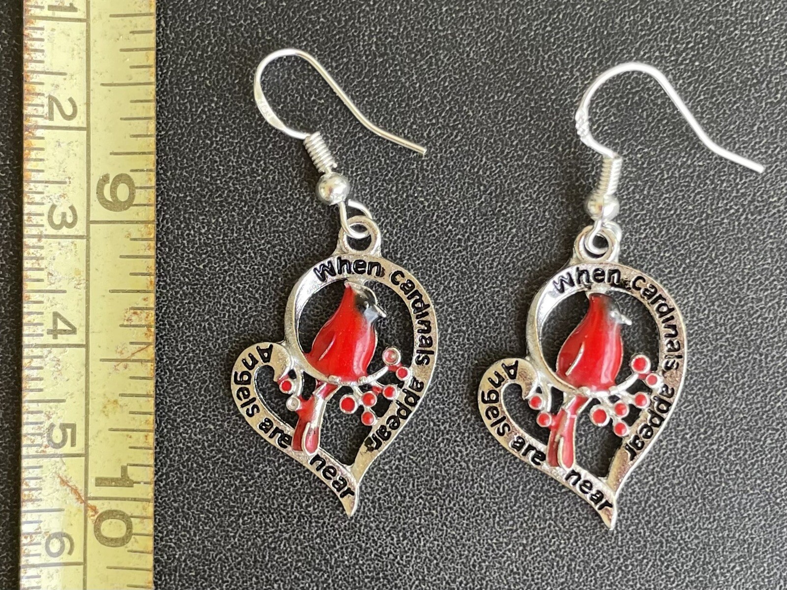 When Cardinals Appear Angels Are Near Red Earrings Heart Memorial Retro