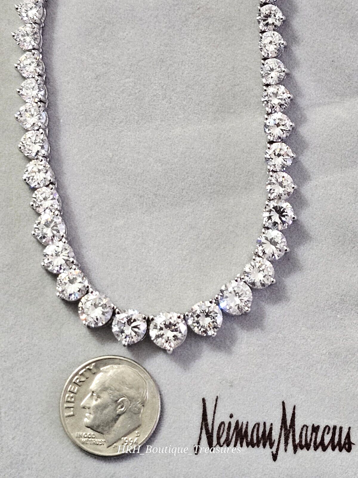 Vintage Neiman Marcus CZ Tennis Necklace 925 Sterling Rhodium Plated 16” New