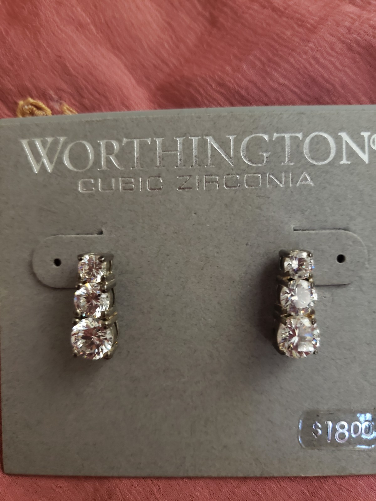 Worthington Cubic Zirconia 3-Stone Stud Earrings, Silver Tone Nickel-Free