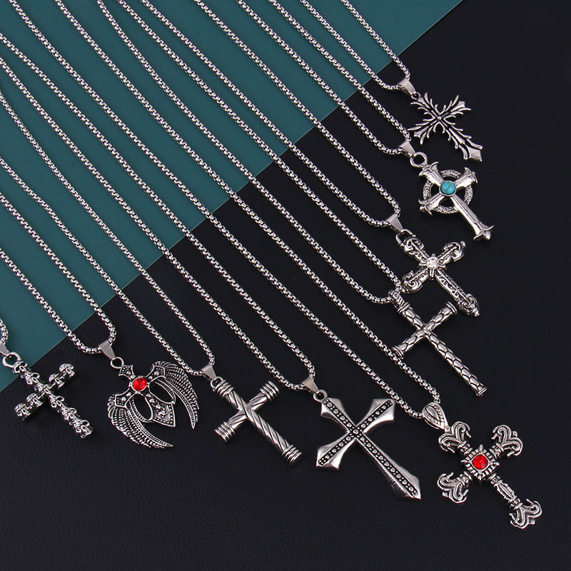 Vintage Gothic Cross Pendant Necklace Cool Hip Hop Necklace Neck Jewelry Gift