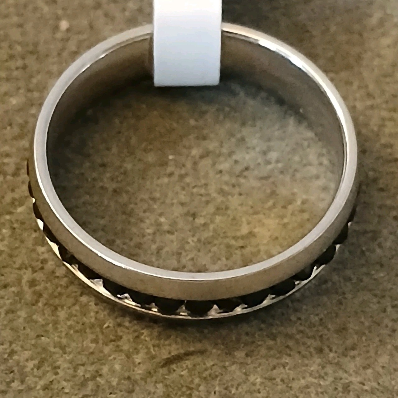 Black Rhinestone Ring Stainless Steel Wide Band Sz 10.5 Unisex Channel Set