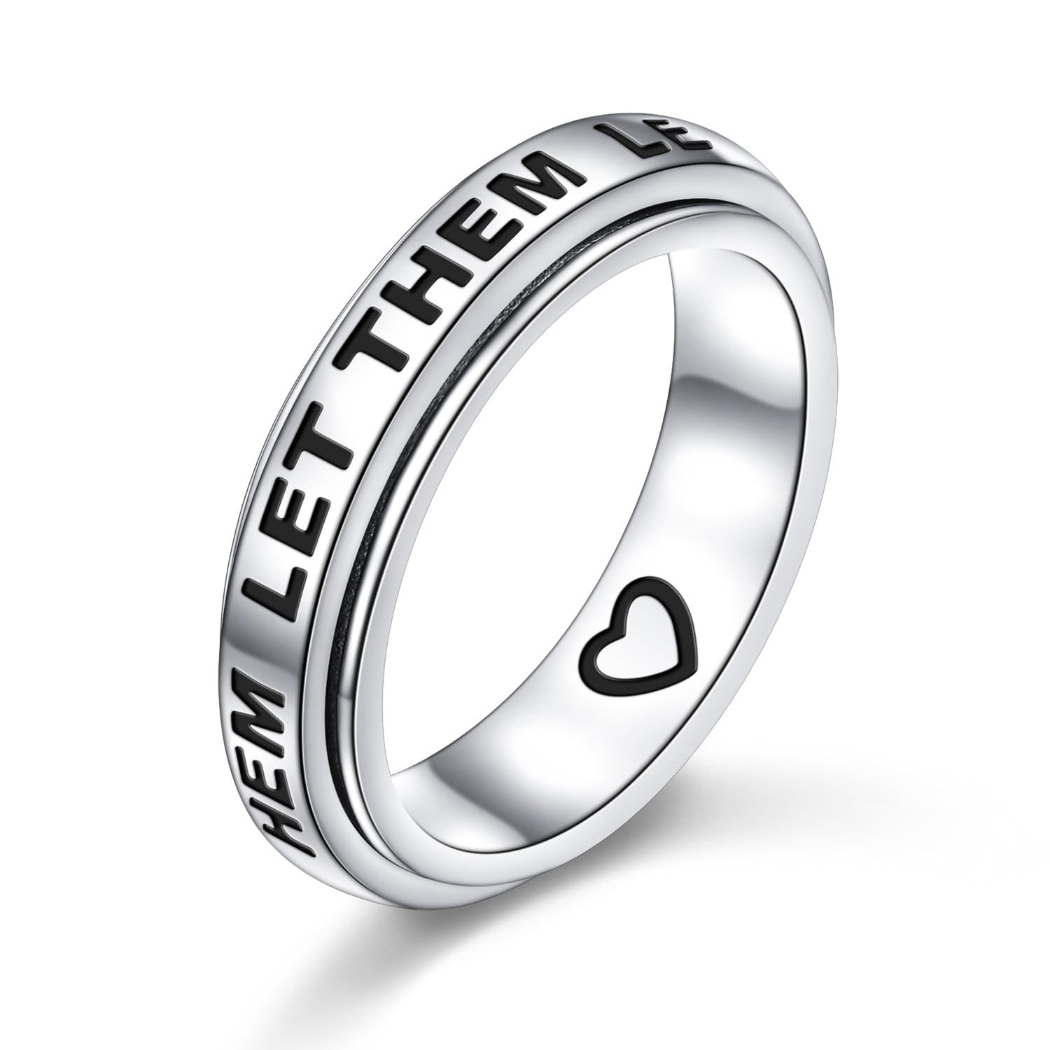 Let Them Spinner Ring 925 Sterling Silver Anxiety Fidget Ring for Heart Spinn…