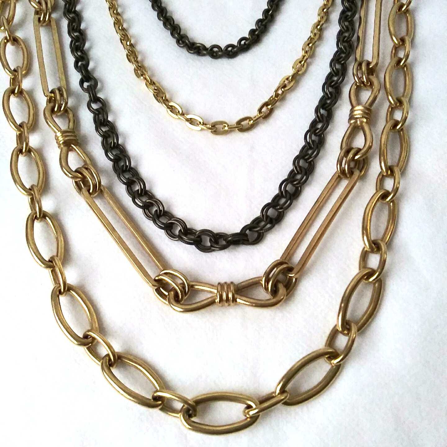 Heavy Gold Tone Multiple 5 Strand Layered Chain Statement Necklace Signed WORTH