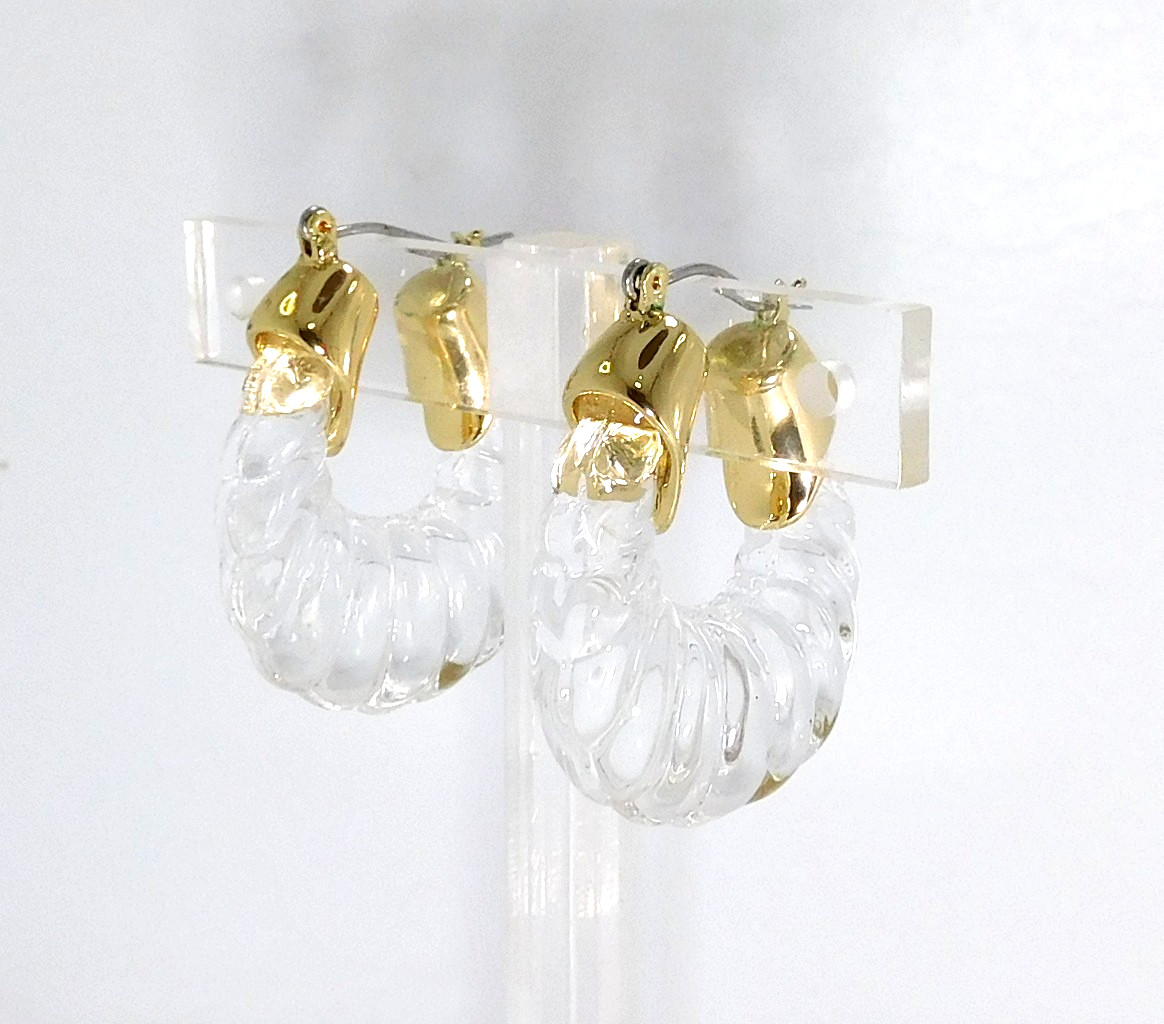 2 Pairs High End Pierced Earrings ~ Big Glass Rhinestones & Glass Shrimp Hoops