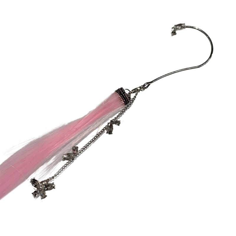 Fashion Pink Long Hair Ear Hook Cute Girl Wigs Dyeing Ear Pendant with Long Hair