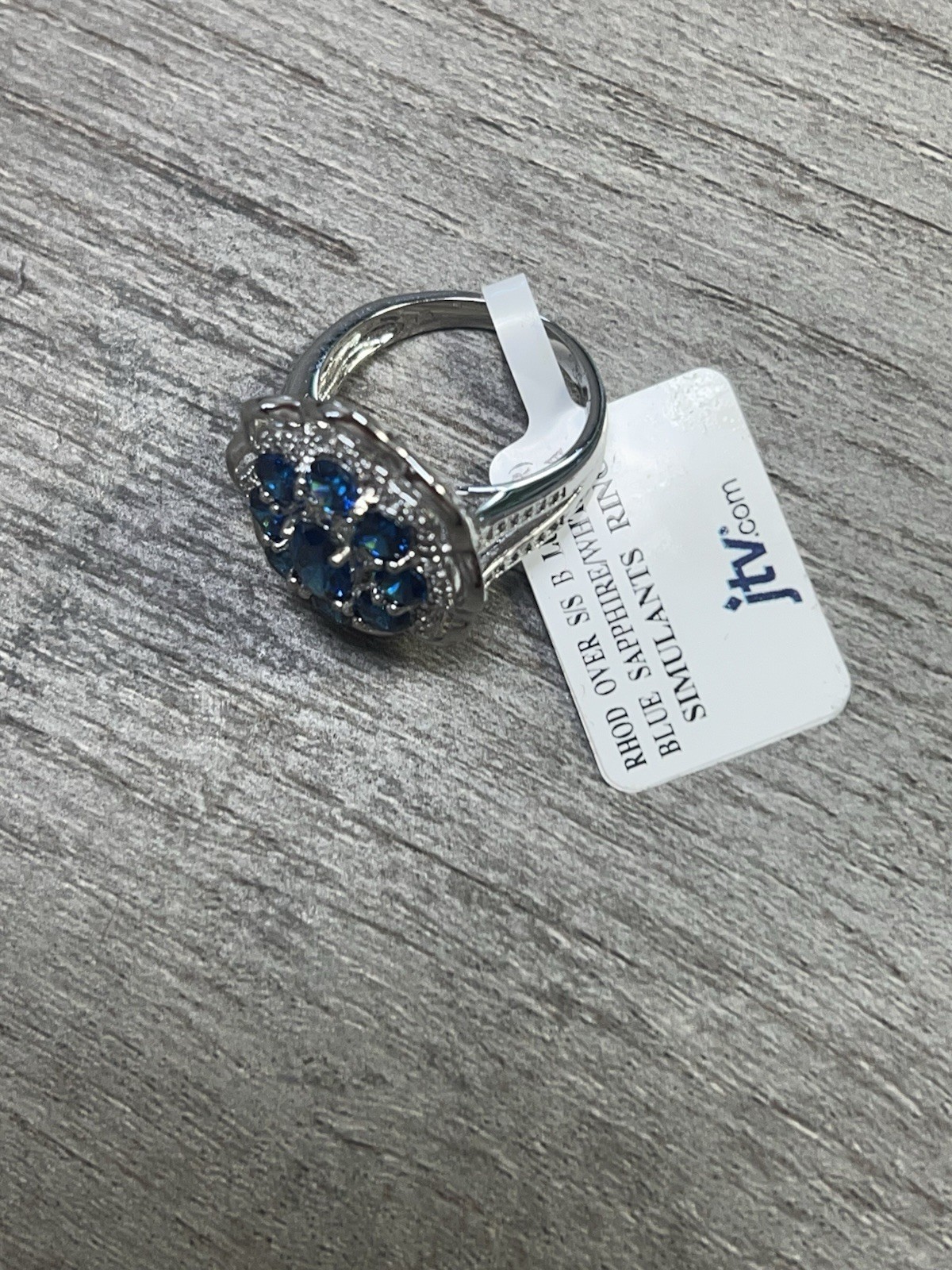 Blue Saphire White Diamond Simulants 925 Sterling Silver Sz8 6G New