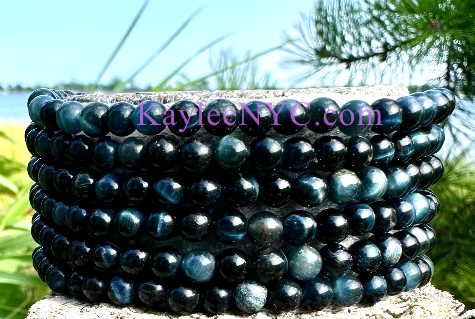 Wholesale 6 Pcs Natural Blue Tiger Eye 4mm 7.5” Crystal Stretch Bracelet